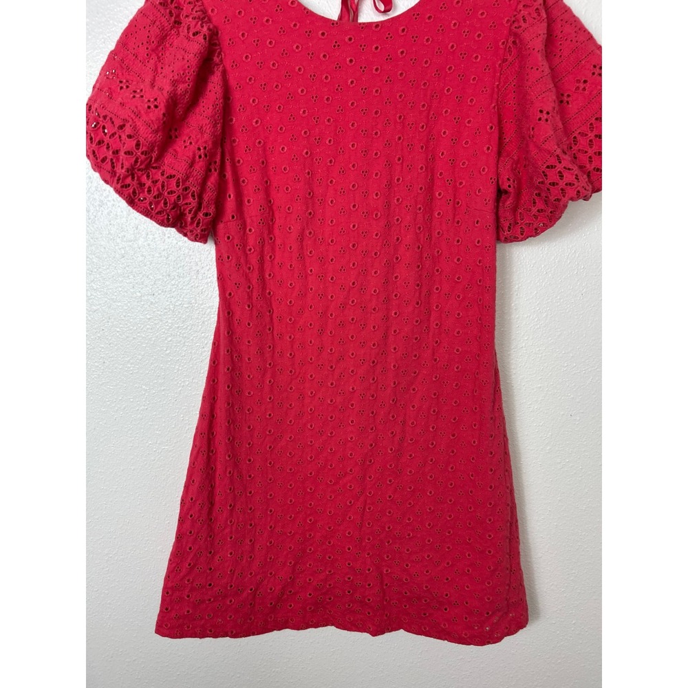 Free People Apricot Rose Mini Puff Sleeve Eyelet Dress Strawberry Spritz Small - Picture 4 of 9